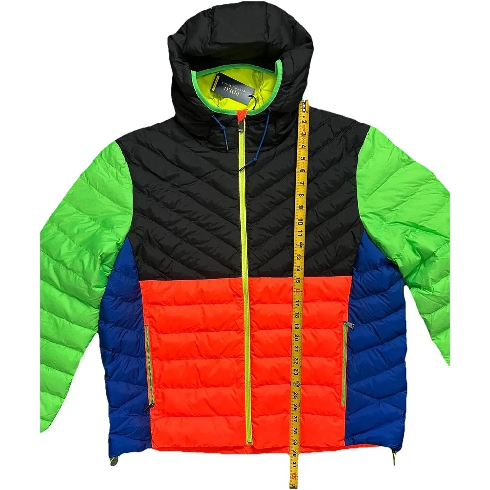 Polo Ralph Lauren Hi-Tech Colorblock Neon Puffer Hooded Jacket Mens Size XXL 2XL